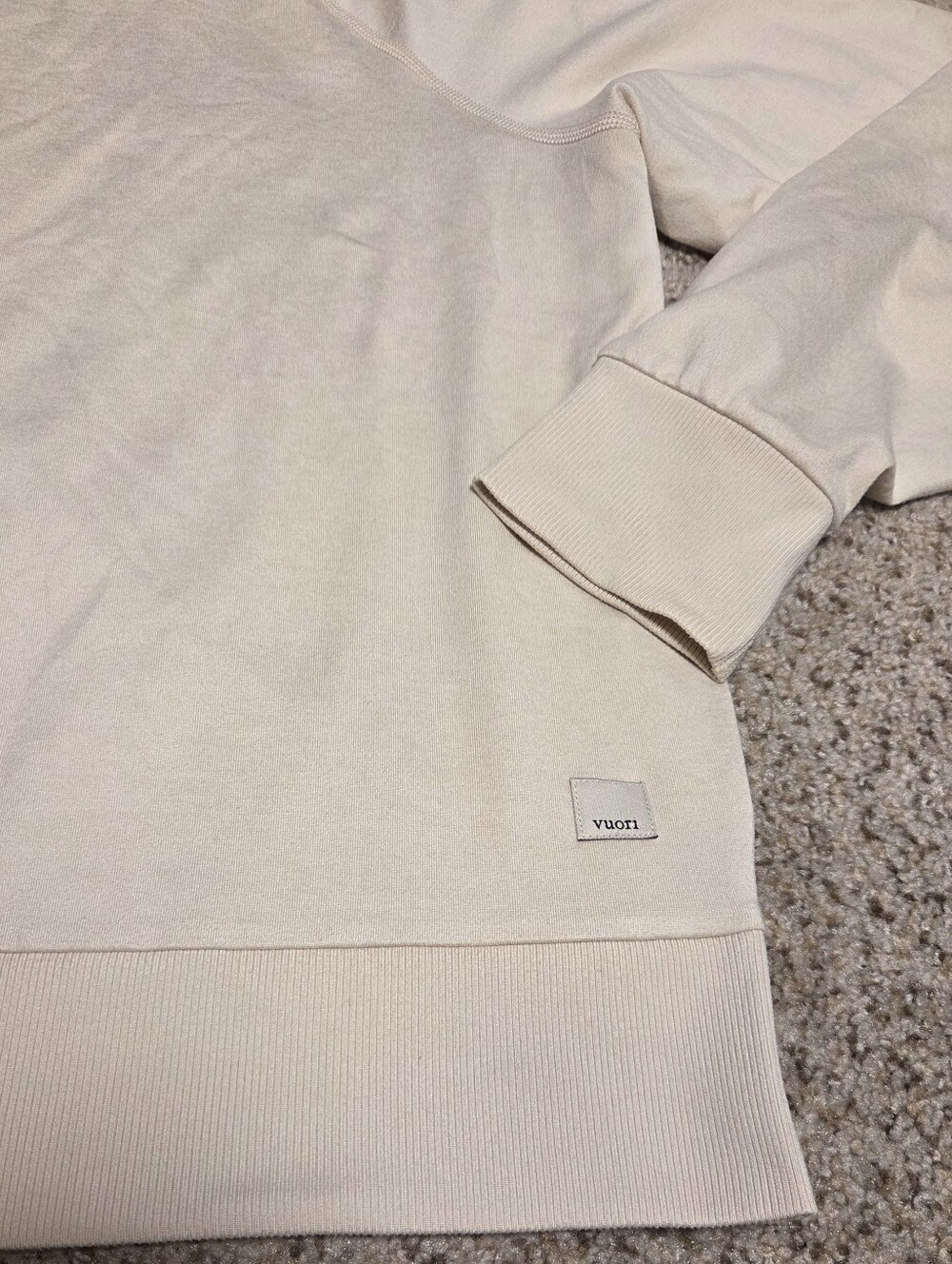 Vuori Long Sleeve Halo Crew Pullover Lightweight Sweatshirt Ecru Heather Large - Picture 2 of 5